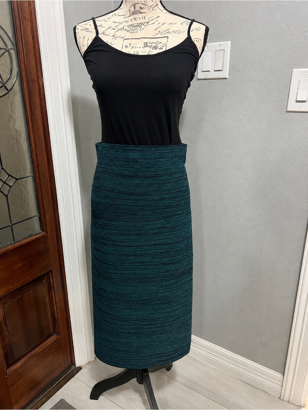 Proenza Schouler White Label Melange Knit Midi Skirt Teal Green Black L